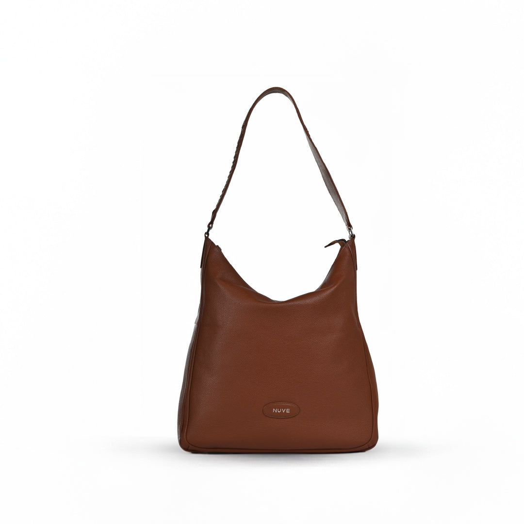 NUVE Genuine Leather Hobo Bag for Female - Structured for All Occasion - Chestnut