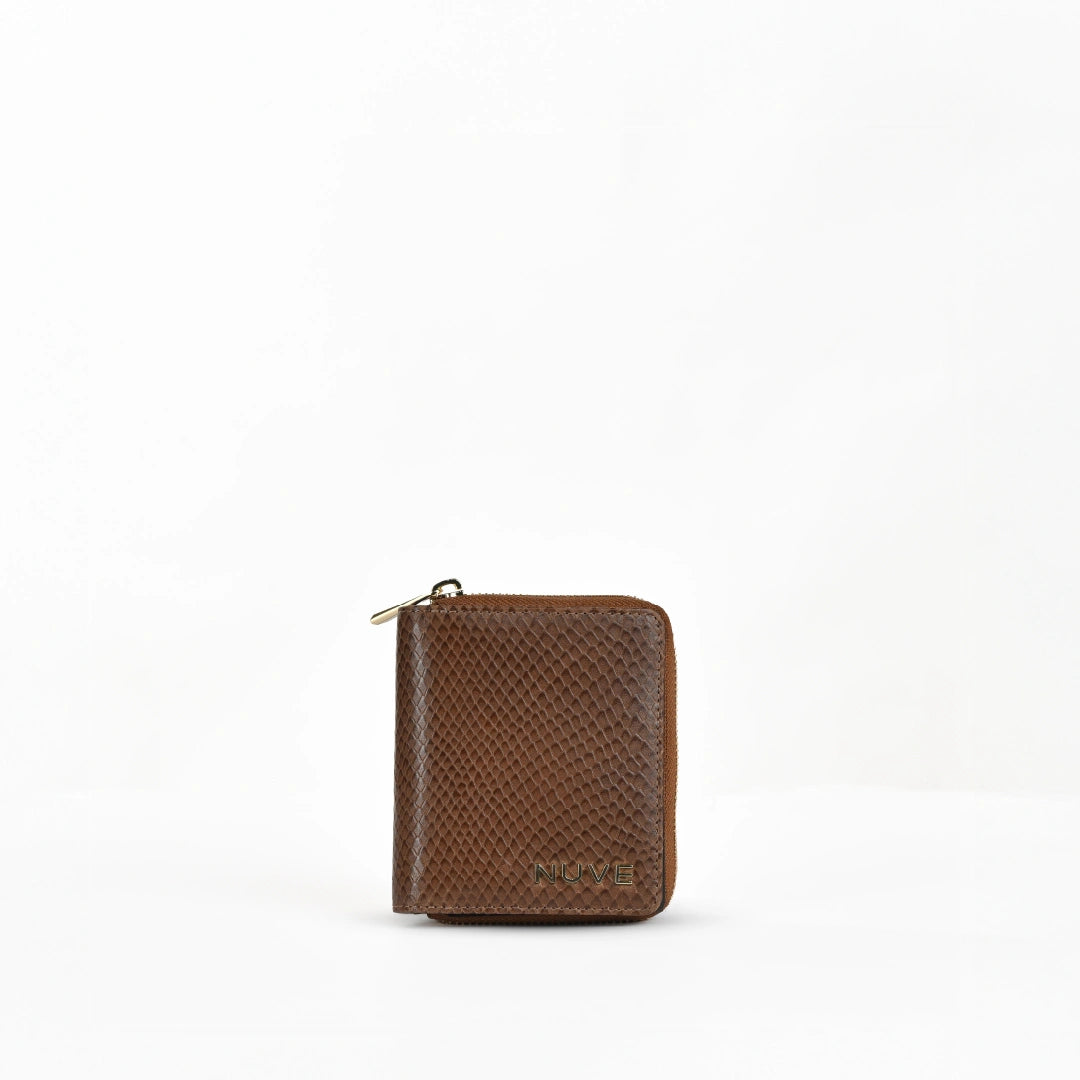 NUVE Genuine Leather Ladies Purse/Wallet Compact Structured - Brown