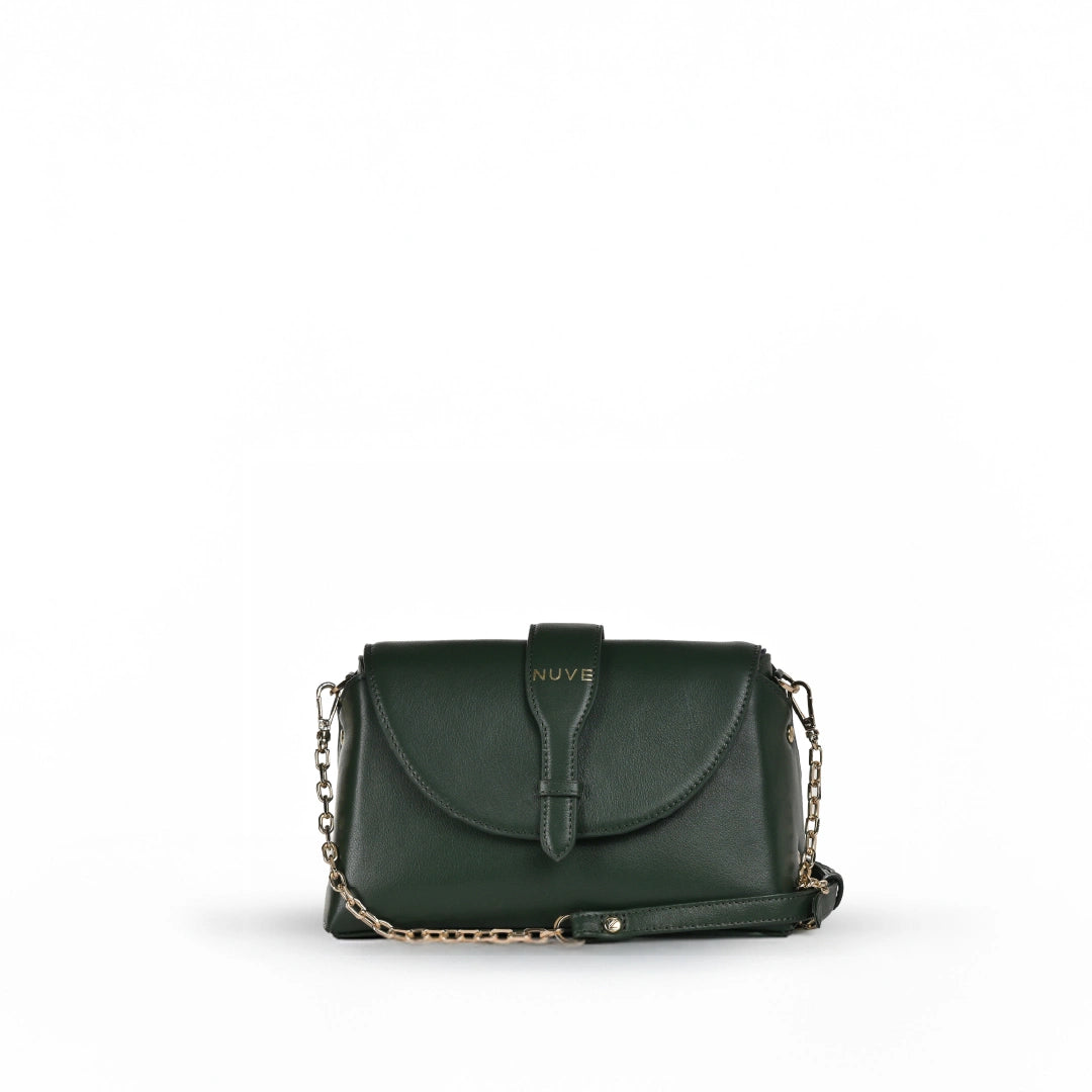 NUVE Genuine Leather Crossbody Bag for Female - Structured Polished - Green