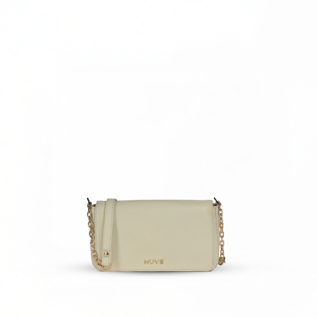 NUVE Genuine Leather Crossbody Bag for Female - Crisp Textured - Stone