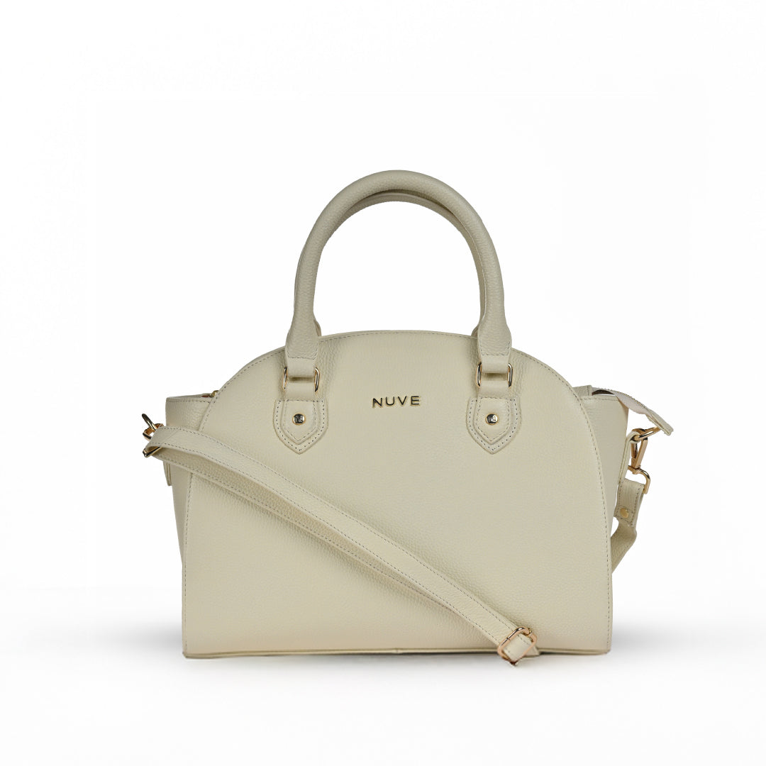 NUVE Genuine Leather Hand Bag for Female - Bucket Structured Everyday Ware - Stone