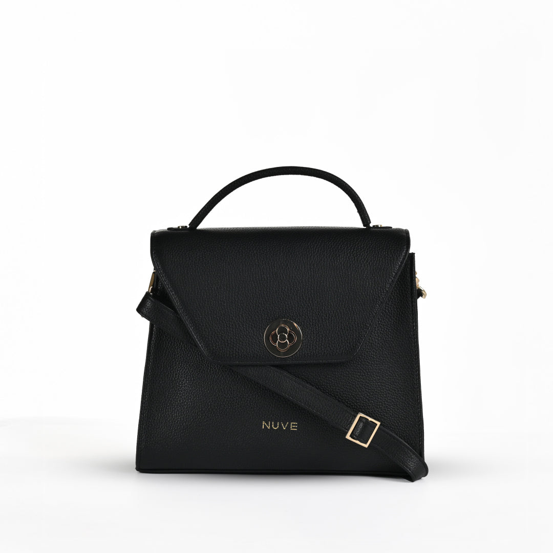 NUVE Genuine Leather Hand Bag for Female - Structured Timeless Design - Navy