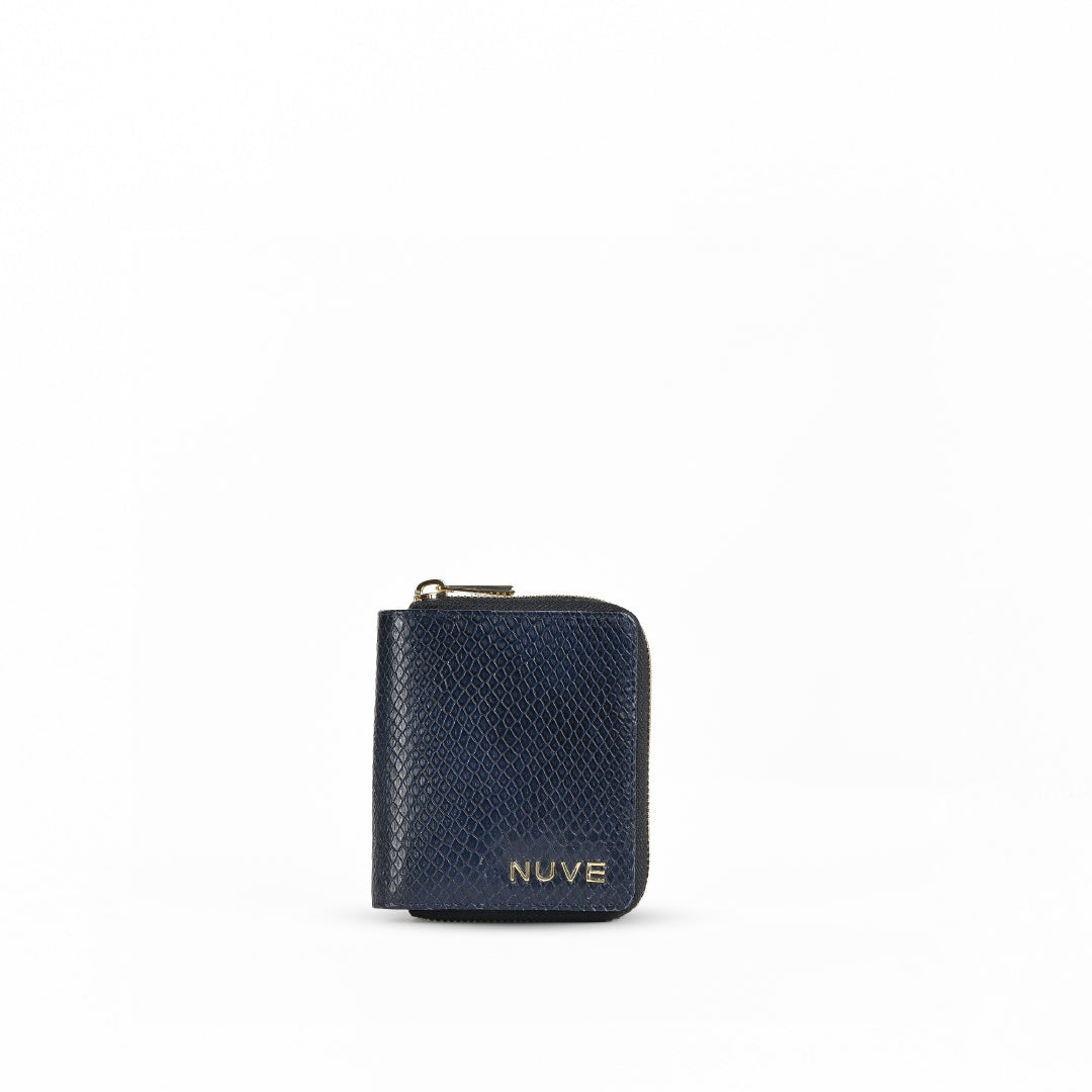 NUVE Genuine Leather Ladies Purse/Wallet Compact Structured - Navy