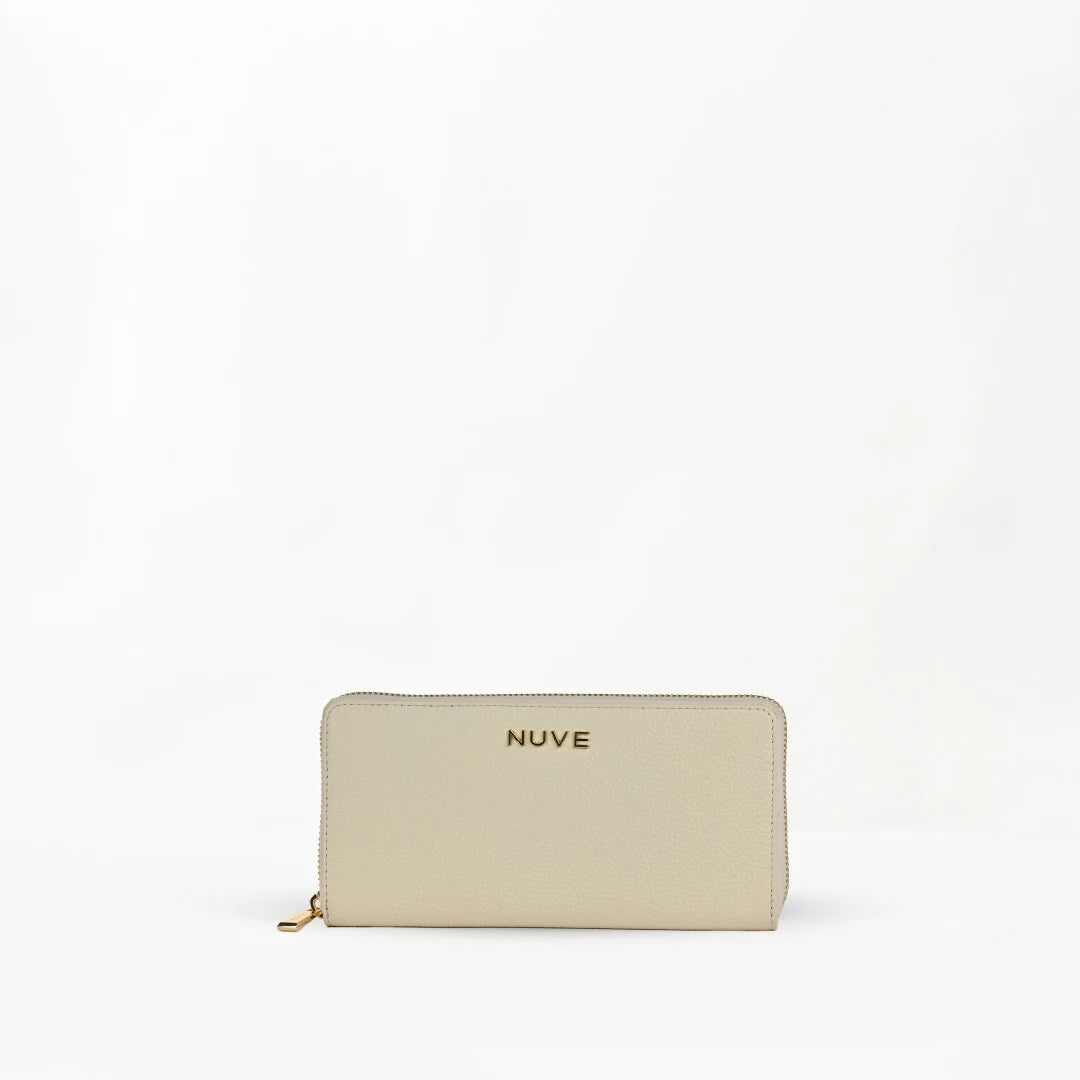NUVE Genuine Leather Ladies Purse/Wallet Zip Clouser - Stone